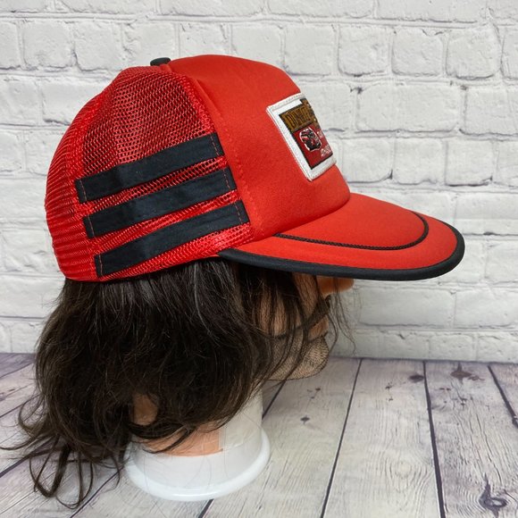 Vintage Trucker hat Mesh Cap Snapback Red Black Stripes DUNIECE Bros. Trucking - Picture 4 of 10
